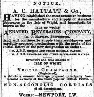 Aerated Beverages Company advert 7 July 1888