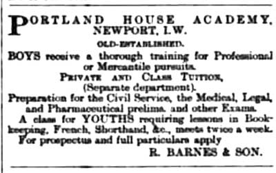 Portland House Academy advert 29 January 1898