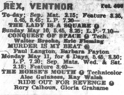Rex Cinema Programme 9 May 1959