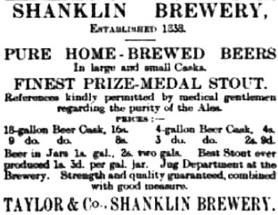 Shanklin Brewery advert 1898