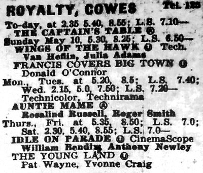 The Royalty Cowes - 9 May 1959 Programme