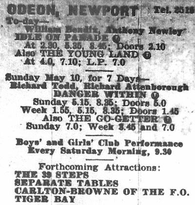 Odeon Cinema, Newport May 1959 Programme