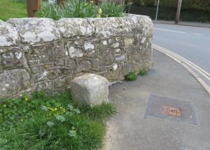 Chale, St Andrews church corner, milestone, Isle of Wight